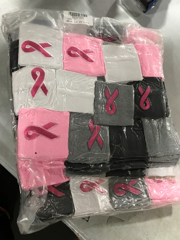 Photo 2 of 200 Pcs Pink Ribbon Wristbands Bulk Breast Cancer Awareness Accessories Wrist Sweatbands Arm Bands Football Sweatbands for Men Women Youth Sports Basketball Baseball Athletic Party Favors

