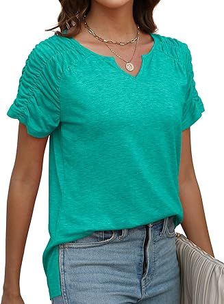 Photo 1 of Auremore Womens Tops Short Sleeve Summer T Shirts V Neck Casual Tunic Tops Loose Fit Small