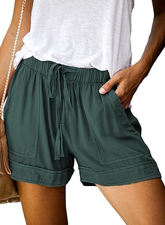 Photo 1 of Elapsy Womens Casual Short Comfy Drawstring Elastic Waist Summer Pocketed Shorts 2XL