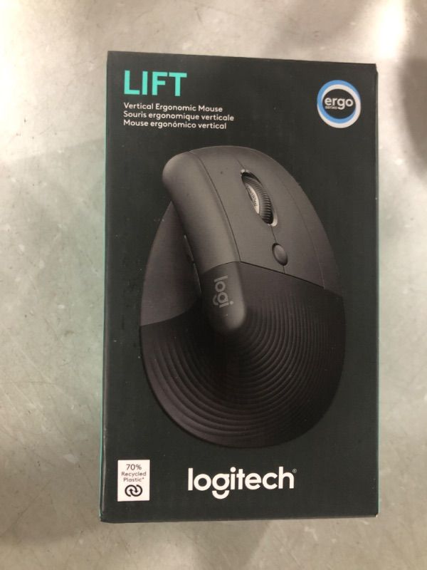 Photo 2 of Logitech Lift Vertical Ergonomic Mouse, Wireless, Bluetooth or Logi Bolt USB receiver, Quiet clicks, 4 buttons, compatible with Windows/macOS/iPadOS, Laptop, PC - Graphite Right-Handed Mouse GRAPHITE