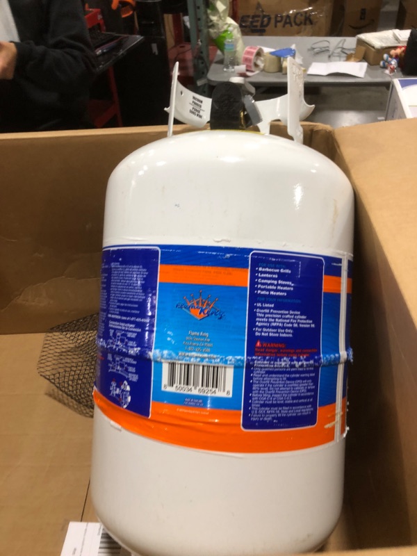 Photo 1 of Flame King YSN330 30lb Steel Propane Tank Cylinder with Gauge and OPD Valve for Grills and BBQs, Camping, Fishing, & Outdoor Activities, White 30LB Propane Tank + Gauge