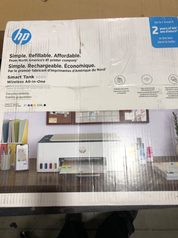 Photo 4 of HP Smart Tank 5000 Wireless All-in-One Ink Tank Printer, mobile print, scan, copy, white, 17.11 x 14.23 x 6.19