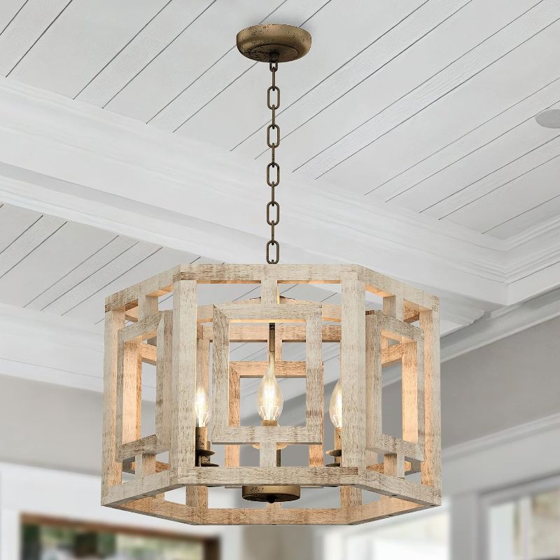 Photo 1 of 20'' Farmhouse Chandelier, 6-Light Wood Rustic Chandelier, Modern Farmhouse Chandeliers for Dining Room Light Fixture, Hanging Pendant Lights for Living Room, Kitchen, Entryway, Foyer, Bedroom