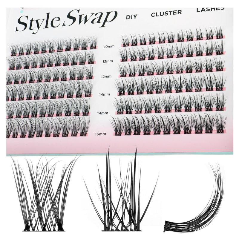 Photo 1 of 2 PACK BEYELIAN Lash Clusters, 144 Pcs D Curl 10-16mm C Curl Individual Cluster Lashes Natural Look Soft DIY Lash Extensions Black Super Thin Band DIY Eyelash Extension Style CDD01+ CDD03
