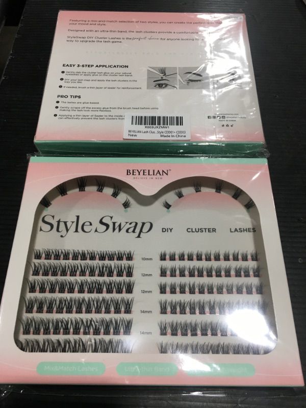 Photo 1 of 2 PACK BEYELIAN Lash Clusters, 144 Pcs D Curl 10-16mm C Curl Individual Cluster Lashes Natural Look Soft DIY Lash Extensions Black Super Thin Band DIY Eyelash Extension Style CDD01+ CDD03

