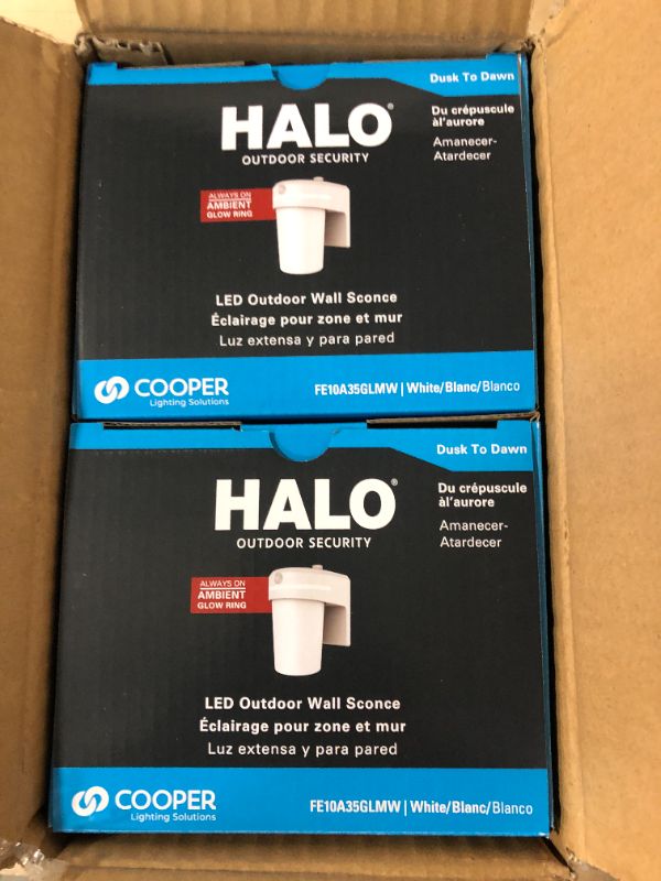 Photo 1 of HALO FE 60-Watt Equivalent Integrated LED White Motion Sensing Dusk to Dawn Area Light, 3500K -- 2 Pack