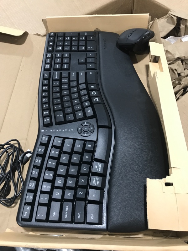 Photo 3 of MEETION Ergonomic Wireless Keyboard and Mouse, Ergo Keyboard with Vertical Mouse, Split Keyboard with Cushioned Wrist, Palm Rest, Natural Typing, Rechargeable, Full Size, Windows/Mac/Computer/Laptop
