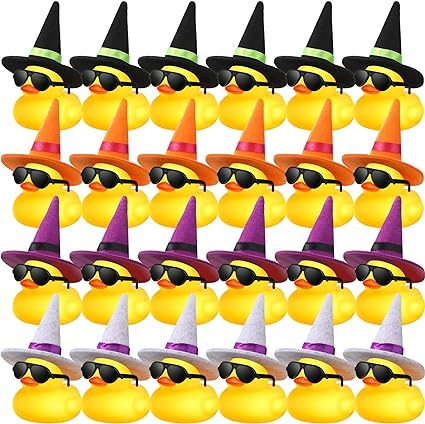 Photo 1 of 24 Pcs Mini Rubber Ducks with 24 Sunglasses and 24 Witch Hats, Rubber Ducky Bath Toy Shower Ducks Bathtub Toys for Birthday Party Favors Decorations Classroom Prizes Pinata Fillers (Witch Hat) 