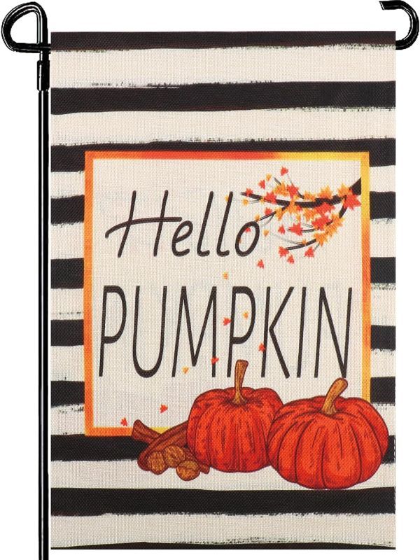 Photo 1 of *2 Pack* Thanksgiving Garden Flag 12x18 Inch Double Sided Hello Pumpkin Fall Flag for Outside Autumn Burlap House Yard Flags(Style B) 