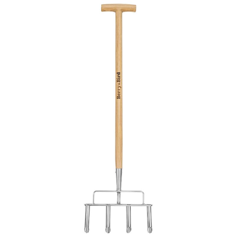 Photo 1 of  Lawn Coring Aerator,40‘’ Manual Grass Dethatching, Stainless Steel 4 Core Plug Aerator Tool with Wooden Handle, Hand Aeration for Compacted Soils and Lawns Yard