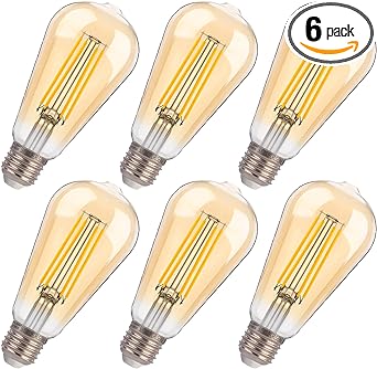 Photo 1 of ALAMPEVER Dimmable 6-Pack ST19/ST58 Vintage LED Edison Bulbs, Decorative LED Light Bulbs,8W(100W Equiv.),2200K Warm White,E26 Base,900LM,CRI90,Amber Glass 