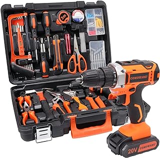 Photo 1 of 120 Pcs Home Tool Kit with Drill, 20V Power Tool Combo Kits with 2.0 Ah Li-ion Battery & Charger, 25+1 Clutch, Tool Sets for Men, Household Tool Set for Garden Office Home Repair
