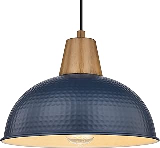 Photo 1 of  Large Pendant Light Fixtures, 16'' Industrial Barn Hanging Pendant Light, 1-Light Kitchen Island Lighting with Hammered Metal Shade, Dark Blue Finish, 5HZG70M1L SF
