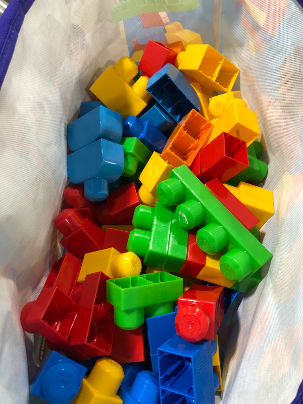 Photo 1 of Mega Bloks Deluxe Building Bag Blue + Build ‘n Learn Table, Building Set Bundle, 165 Pieces, Building Toys for Toddlers