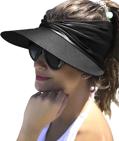 Photo 1 of Sun Visor Hat Womens Wide Brim Packable Summer Ponytail Cap UV Protection Beach Sport Cap
