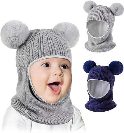 Photo 1 of Baby Winter Hat Scarf Set 2 Pack, Toddler Beanie Hats Girl Boy with Neck Warmer, Beanie for Kids Knit Warm for Cold Weather - 6-36 months 
