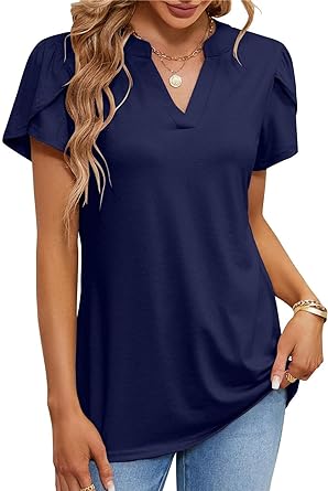 Photo 1 of AFVETUT Womens Summer Top Sexy V Neck Petal Short Sleeve Shirt Casual Flowy Solid Color Blouse Tees Tops, XXL
