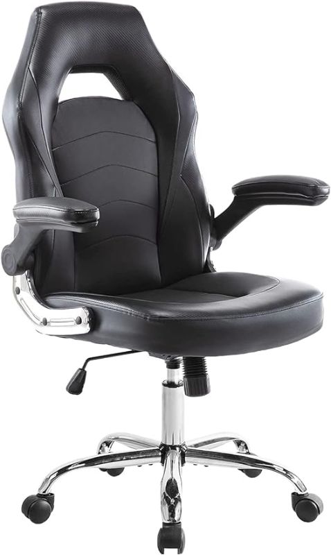 Photo 1 of Gaming Chair, Racing Style Bonded Leather Gamer Chair, Ergonomic Office Chair Computer Desk Executive Chair, with Adjustable Height and Flip-Up Arms, Gaming Chair for Adults Kids Men Women Black
