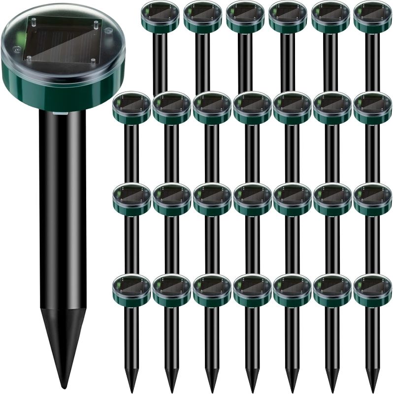 Photo 1 of 28 Pieces Solar Mole Repellent Ultrasonic Outdoor Gopher Deterrent Spikes for Garden Yard Lawn Waterproof Solar Powered Repeller for Groundhogs, Voles, Snakes and Other Burrowing Animals (Round)
