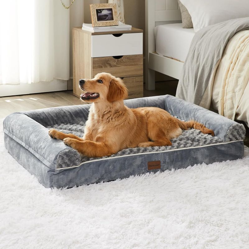 Photo 1 of  Dog Beds for Large Dogs, Orthopedic Dog Bed for Medium Large Dogs, Egg- Foam Dog Crate Bed (L(36 * 27 * 6.5) Inch, Grey)
