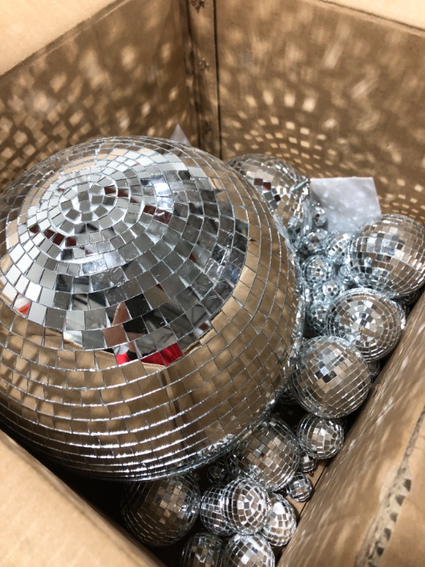 Photo 2 of 20 Pcs Christmas Hanging Mirror Disco Ball Ornaments Assorted Mini Glass Disco Balls Decoration Different Sizes 70s Reflective 
