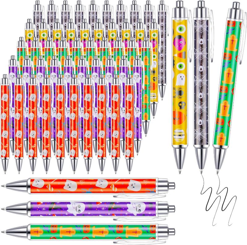 Photo 1 of 100 PCS Halloween Pens Bulk Halloween Ballpoint Pens Retractable Halloween Gel Ink Pens Novelty Pumpkin Pumpkin Ghost Spider Skull Pens for Office School Halloween Party Favor (Classic)