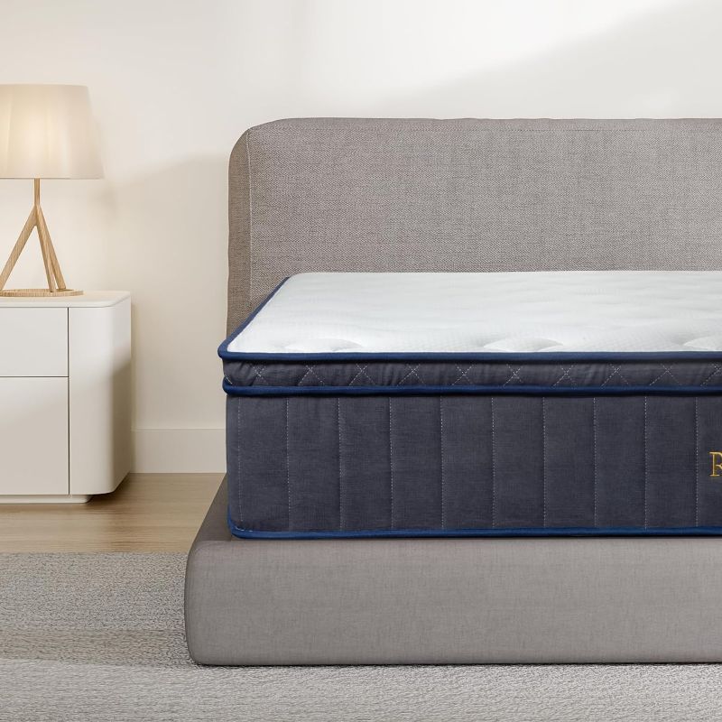 Photo 1 of  Full Mattress, 12 Inch Hybrid Mattress Full Size with Foam Innerspring, Medium Soft Feel & Individual Pocket Coils Mattress in a Box for Pressure Relief, Motion Isolation, Grey Blue
