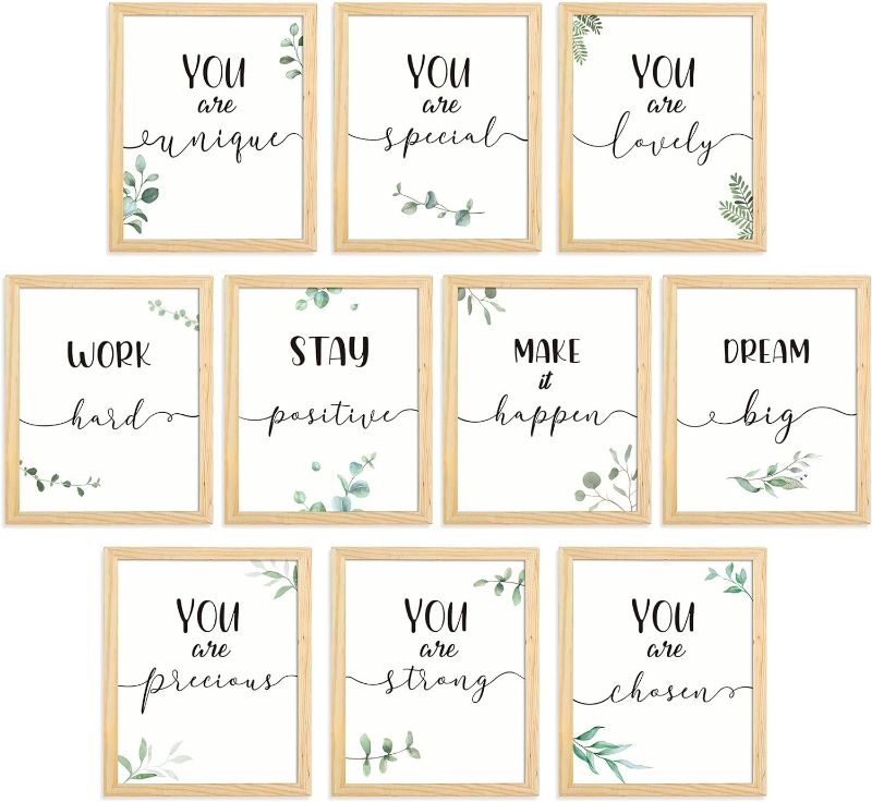 Photo 1 of Chuangdi 10 Pcs Inspirational Wall Art Office Decor Motivational Unframed Wall Art Motivational Quote Green Plant Wall Art Prints Positive Affirmation for Women Men Bedroom Bathroom Office, 8 x 10 in
