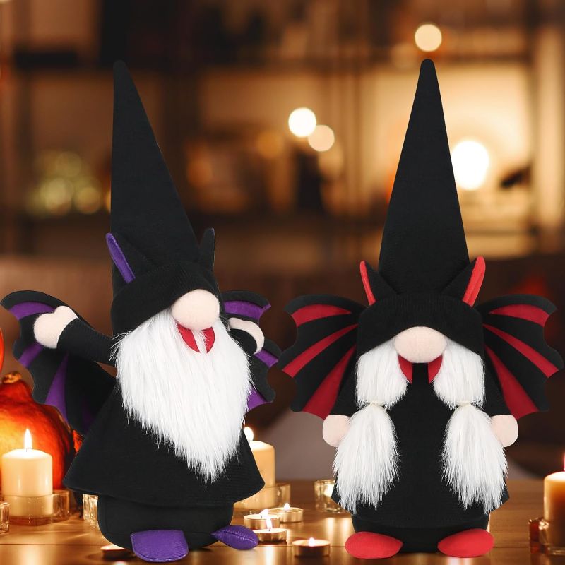 Photo 1 of  Halloween Decorations Indoor Bat Gnomes, 2 Pack Handmade Plush Gnomes with Vampire Teeth Wings for Halloween Home Decor, Cute Halloween Decorations for Home Table Tiered Tray Party