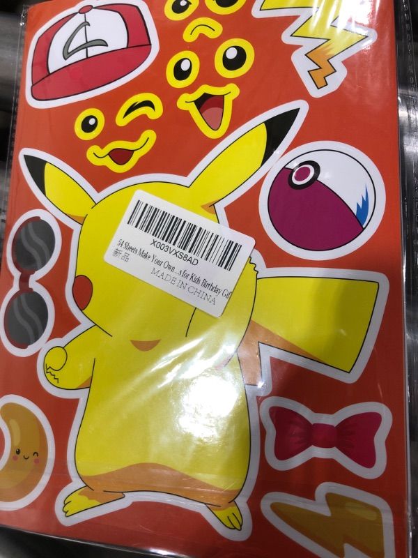 Photo 1 of 54 Sheets Make a Face Stickers for Kids, POKEMON PIKACHU
