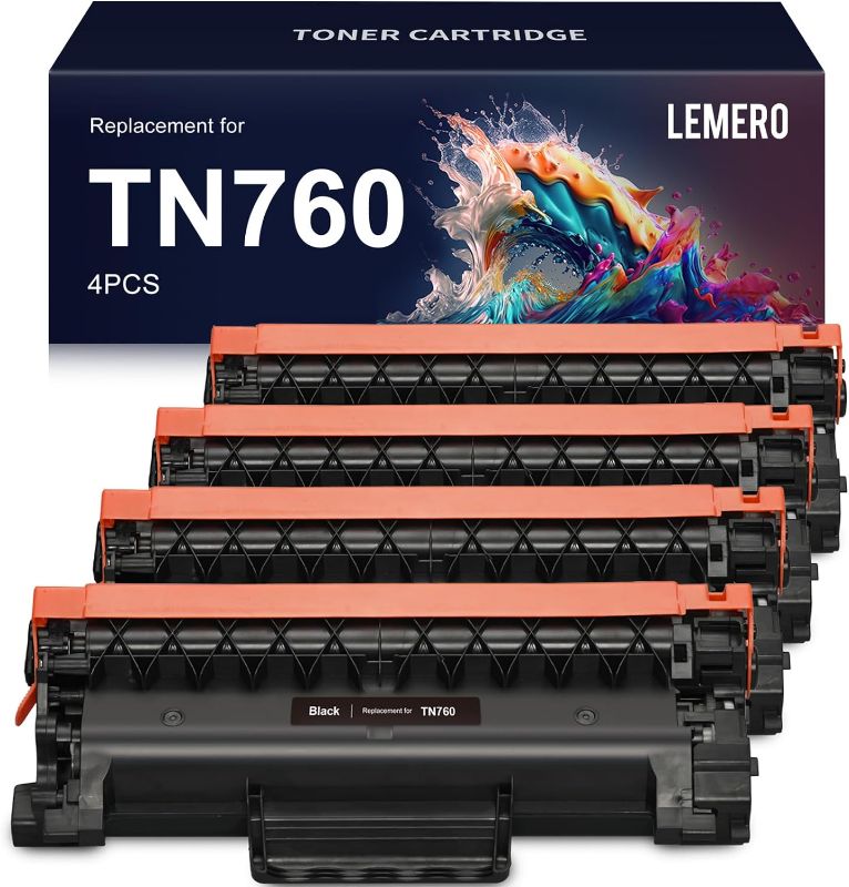 Photo 1 of LEMERO TN-760 Compatible Toner Cartridge Replacement for Brother TN760 TN730 for Brother Printer HL-L2350DW, HL-L2370DW, HL-L2395DW, HL-L2390DW, MFC-L2710DW, MFC-L2750DW (Black High Yield, 4 Pack )
