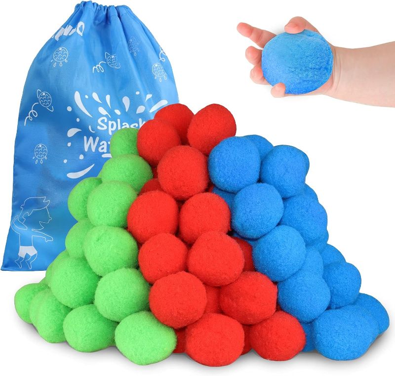 Photo 1 of 60 Cotton Water Balls Toys for teens and adults, Reusable Splash Water Balls Trampoline Toys BLUE GREEN RED YELLOW
