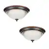 Photo 1 of 13 in. 2-Light Oil Rubbed Bronze Flush Mount with Frosted Glass Shade (2-Pack)
