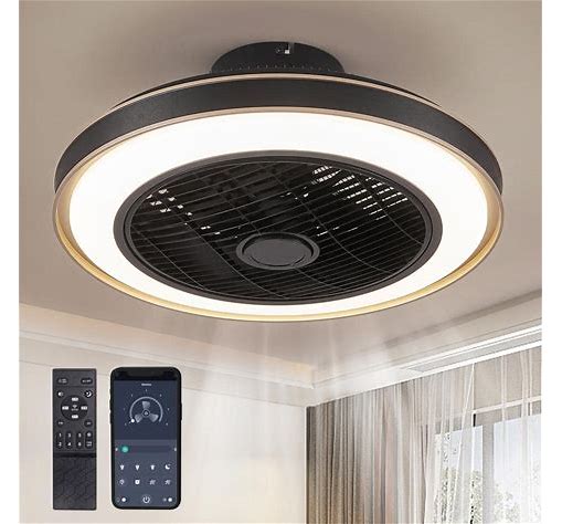 Photo 1 of 20 in. Indoor Black Caged Enclosed Ceiling Fan with LED Light Modern Low Profile Ceiling Fan with Remote and APP Control
