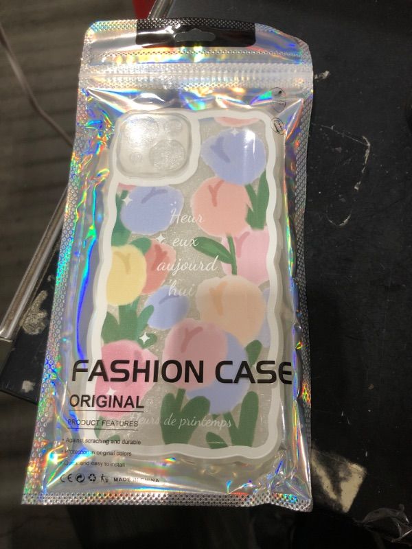 Photo 2 of GUSDBSW Compatible with iPhone 13 Case Cute for Women Girls, Fashion Wave Grip Design & Aesthetic Floral Pattern, Clear Soft TPU Phone Case -Full Flower
