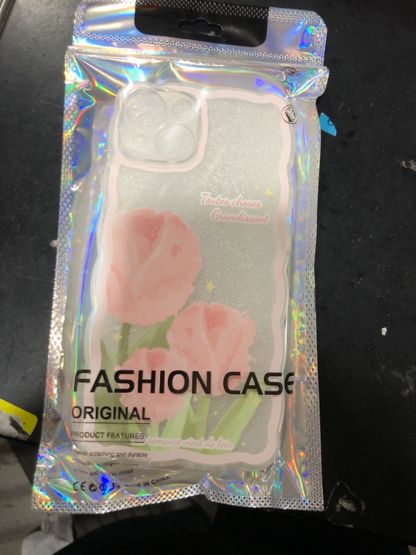 Photo 2 of GUSDBSW Cute iPhone 14  Case for Women Girls, Lovely Floral Pattern Wave Comfortable Grip Design for Girly, Slim Thin Soft Flexible TPU Clear Protective Phone Case - Tulip Flower
