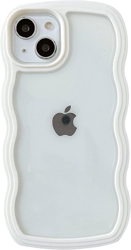 Photo 1 of GUSDBSW Compatible with iPhone 15 Case Cute Curly Wave Frame Shape Shockproof Soft Phone Case - White
