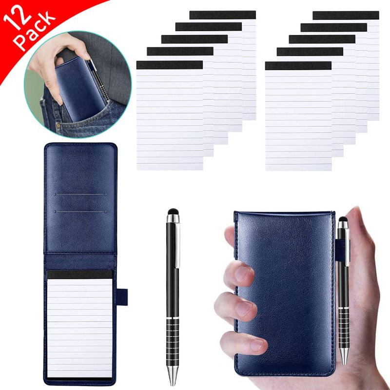 Photo 2 of 12 Pcs Small Notepads Holder Set,Mini Pocket Notebook Leather Notepad Small Memo Pads Cover Holder with Pen for Men Women Gift,10 Pcs 3" x 5"Memo Book Refills,30 Lined Paper Per Note Pad-Navy Blue
