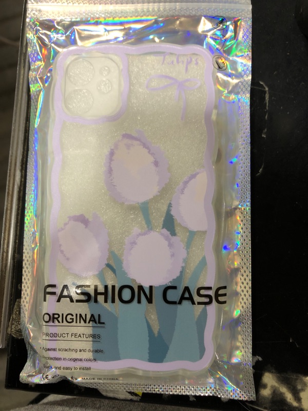 Photo 1 of GUSDBSW Compatible with iPhone 11 Case Cute for Women Girls, Fashion Wave Grip Design & Aesthetic Floral Pattern, Clear Soft TPU Phone Case - Tulip Flower
