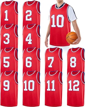 Photo 1 of Funtery 12 PCS Men Basketball Jerseys Mesh Basketball Uniform 2XL Reversible Basketball Team Jersey for Men (Red)
