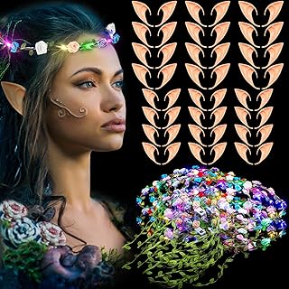 Photo 1 of Zeyune 12 Pcs LED Light up Flower Crown with 24 Pairs Elf Ears Fairy Ears Flower Headband for Girls Women Fairy Costume for Costume Makeup Halloween Masquerade Christmas Party Cosplay