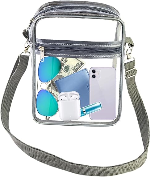 Photo 1 of Clear Crossbody Purse Bag Stadium Approved Clear Tote Bag Small Clear Concert Bag Vinyl Waterproof Clear Beach Shoulder Bag - Grey