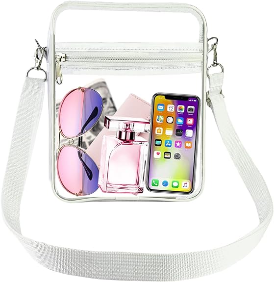 Photo 1 of Clear Crossbody Purse Bag Stadium Approved Clear Tote Bag Small Clear Concert Bag Vinyl Waterproof Clear Beach Shoulder Bag - White