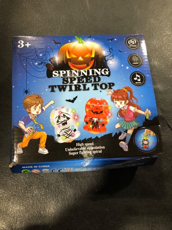 Photo 2 of BEIGUO 4 Pack Halloween Spinning Top Toys with Flashing Lights and Music for Kids Boys Girls Halloween Party Favors Treats Prizes Halloween Goodie Bag Fillers Gifts