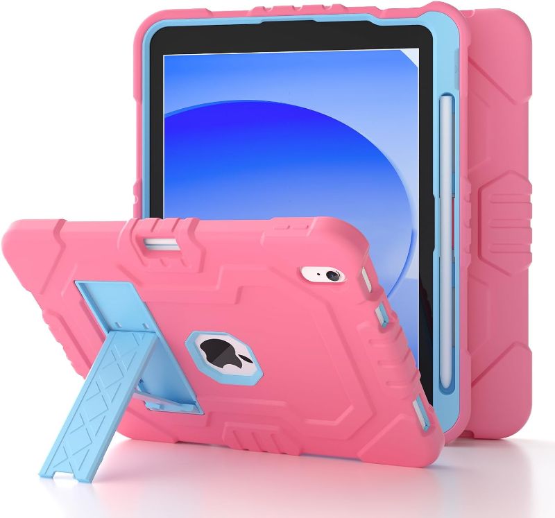 Photo 1 of SPIUST for iPad 10th Generation Case 10.9 Inch 2022, iPad 10 Case with Kickstand & Pencil Holder, Heavy Duty Shockproof Hybrid Three Layer Protective Cover for Kids Girls(Red/Blue)