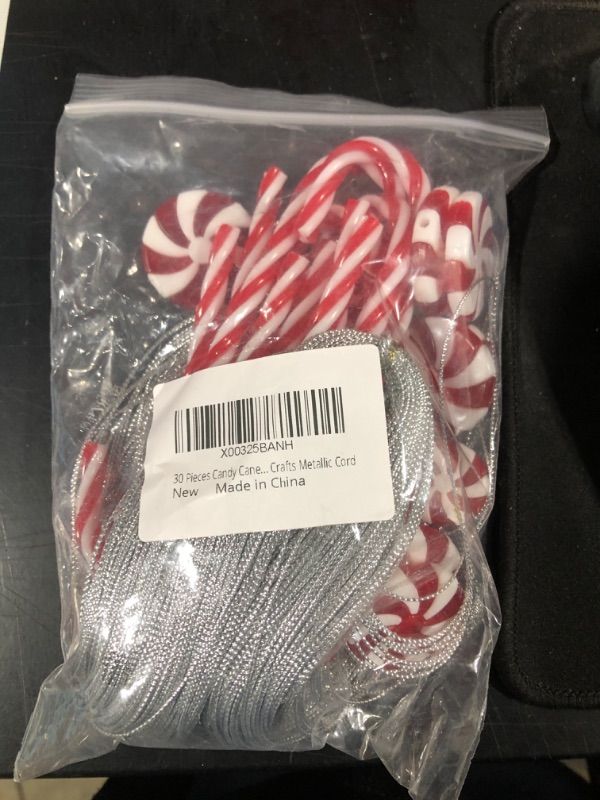 Photo 2 of 30 Pieces Candy Cane Christmas Tree Decorations Candy Peppermint Hanging Ornaments for Xmas Craft Party Holiday Decorative Supplies, Include 109 Yards Crafts Metallic Cord
