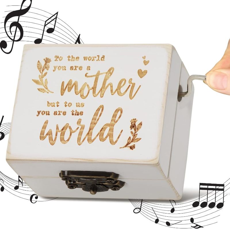 Photo 1 of  Rustic Music Box - Mom Birthday Gifts - Laser Engraved 'to The World You are a Mother', Hand Crank Music Box for Mothers Day,  Valentines Day - You are My Sunshine Music Boxes