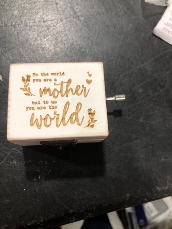 Photo 2 of  Rustic Music Box - Mom Birthday Gifts - Laser Engraved 'to The World You are a Mother', Hand Crank Music Box for Mothers Day,  Valentines Day - You are My Sunshine Music Boxes