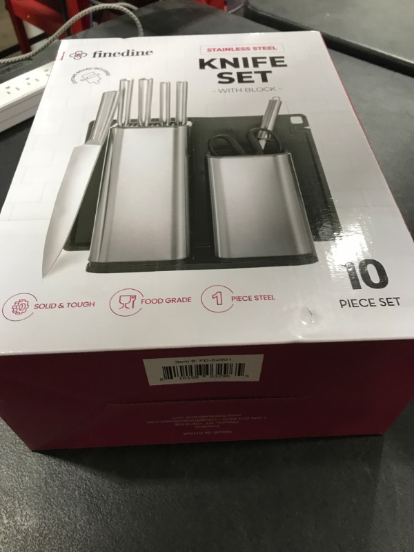 Photo 2 of 10-Piece Stainless-Steel Kitchen Knife Set - Newly Innovative Knifes Set with Utensil Holder - 5 Stainless-Steel Knives - Knife Sharpener - Kitchen Scissors - Cutting Board- Knife Block holder
