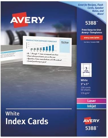 Photo 1 of Avery Unruled Index Cards for Laser and Inkjet Printers, 3 x 5, White, 150/Box